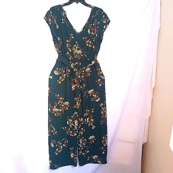 DR2 Women's Emerald Green w/ Floral Pattern Jumpsuit Sz L - Picture 2 of 11